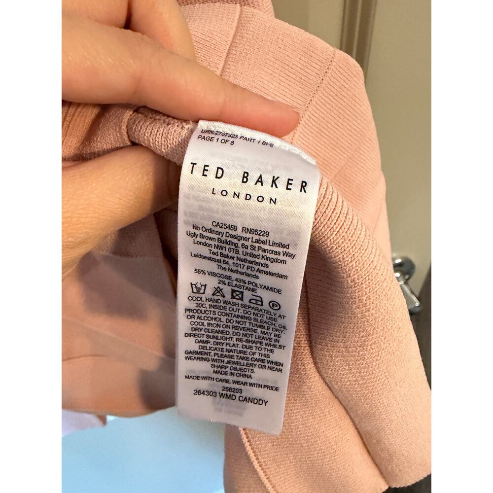 Ted Baker Womens Size US 6 Dusky Pink CANDDY Pleated Hem Bodycon Knit Mini Dress - Picture 5 of 12